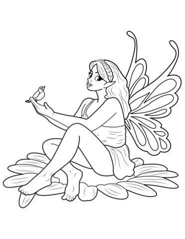 Fairy Speaking To Little Bird Coloring Page